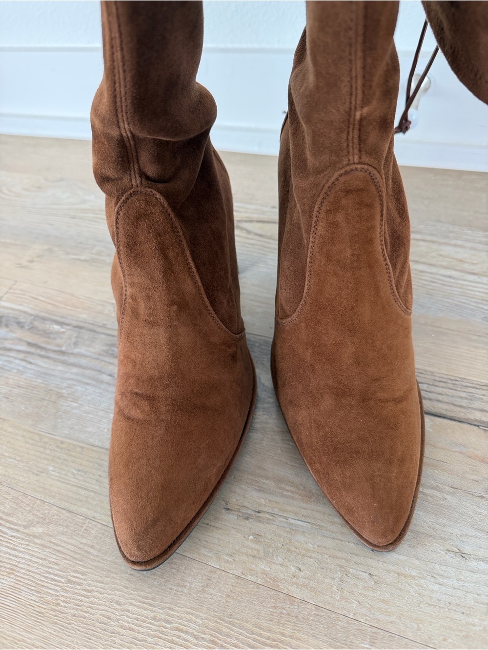 Stuart Weitzman Over the Knee Brown Suede Leather Boots - Picture 4 of 16